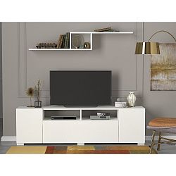 Bílá TV komoda s 3 výklopnými dvířky Loft