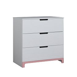 Bílo-růžová komoda se 3 zásuvkami Pinio Mini