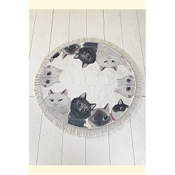 Bílo-šedá koupelnová předložka Lismo Cats, ⌀ 100 cm