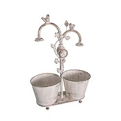Bílý dvojitý železný květináč Antic Line Bird Pot