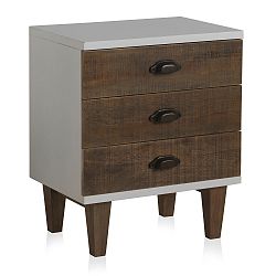 Bílý noční stolek se 3 zásuvkami Geese Rustic