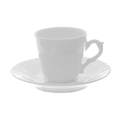 Bílý porcelánový hrnek s podšálkem