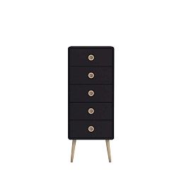 Černá komoda s 5 zásuvkami Steens Soft Line