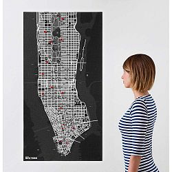 Černá nástěnná mapa Palomar Pin New York