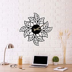 Černé nástěnné hodiny Glozis Leaves Clock, ⌀ 48 cm