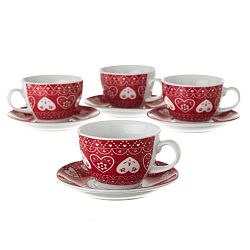 Červená sada 4 porcelánových hrnků na čaj Unimasa