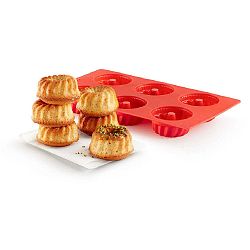 Červená silikonová forma na mini bábovky Lékué