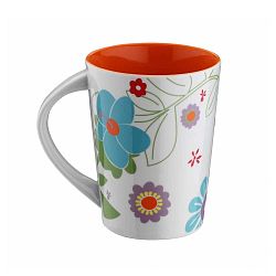 Červený porcelánový hrnek Flowers, 400 ml