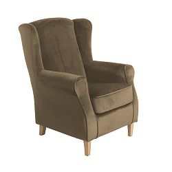 Hnědé křeslo ušák Max Winzer Lorris Velour Sahara