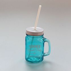Modrá sklenice s víčkem a brčkem Dakls, 450 ml