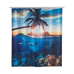 Modrý sprchový závěs Wenko Paradise, 180 x 200 cm