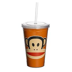 Oranžový hrnek s brčkem Paul Frank