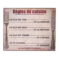 Plechová cedule Antic Line Règles de Cuisine