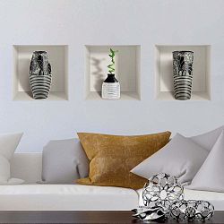 Sada 3 3D samolepek na zeď Ambiance Modern Vases
