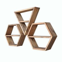 Sada 3 dřevěných nástěnných polic Hexa