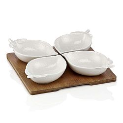 Sada 4 porcelánových misek s podnosem Elegance