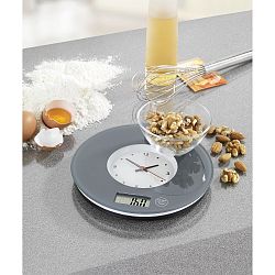 Šedá kuchyňská váha s hodinami Wenko Clock