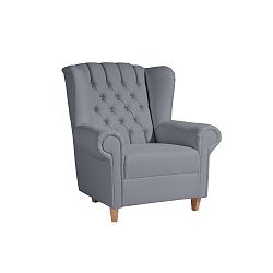 Šedé křeslo ušák Max Winzer Vary Leather Gray
