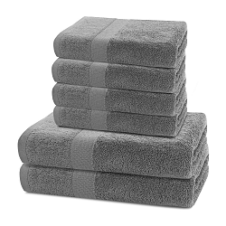 Set 2 šedých osušek a 4 ručníků DecoKing Marina