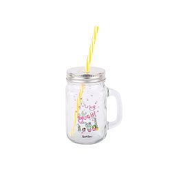 Skleněná mason jar s brčkem Tantitoni Love, 475 ml