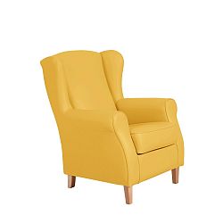 Žluté křeslo ušák Max Winzer Lorris Leather Corn