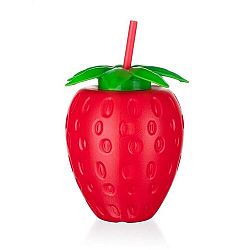 BANQUET Láhev plastová s brčkem STRAWBERRY 880 ml   