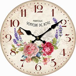 Dřevěné nástěnné hodiny Marseille flowers, pr. 34 cm