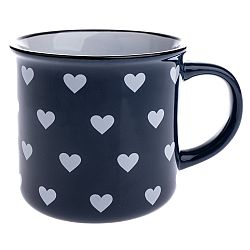 Keramický hrnek, modrý s bílými srdíčky, 400ml