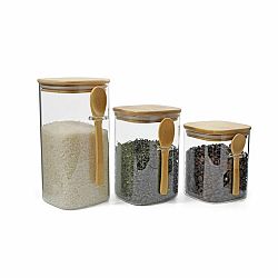Maxxo Set skleněných dóz Bamboo s lžičkou, 3 ks