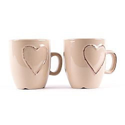 Sada kameninových hrnků Heart 150 ml, 2 ks, béžová