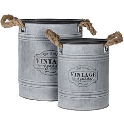 Sada zinkových obalů na květináče Vintage, 2 ks