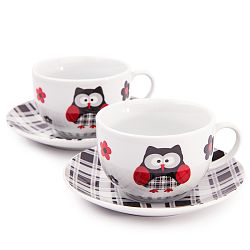 Šálek s podšálkem Černá sova, 2 ks, 250 ml, porcelán