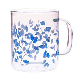 Skleněný hrnek Modré květy, 410 ml