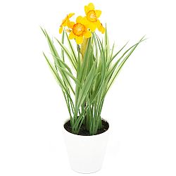 Umělá květina Narcis v květináči oranžová, 22 cm