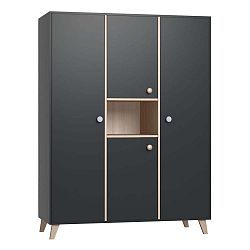 Antracitově šedá třídílná skříň FAKTUM Colette Antracit
