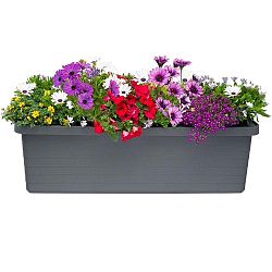 Antracitový velkoobjemový samozavlažovací truhlík Plastia Berberis TRIO, 72 l