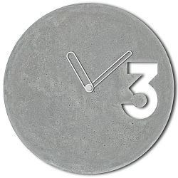 Betonové hodiny s ohraničenými bílými ručičkami od Jakuba Velínského