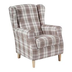 Béžové kárované křeslo ušák Max Winzer Lorris Vintage