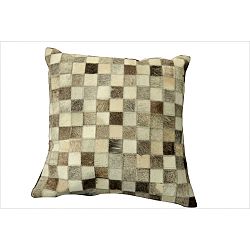 Béžovo-šedý polštář z hovězí usně s výplní Hide, 45 x 45 cm