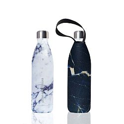 Bílá cestovní termolahev v dekoru mramoru z nerezové oceli s obalem BBBYO Marble, 750 ml