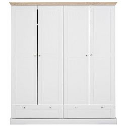 Bílá čtyřdveřová šatní skříň s detaily v dubovém dekoru Støraa Bruce