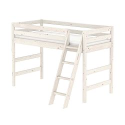 Bílá dětská středně vysoká postel se žebříkem z borovicového dřeva Flexa Classic, 90 x 200 cm