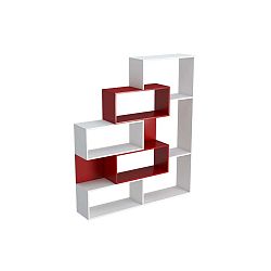 Bílá dřevěná knihovna s červenými detaily Era, výška 150 cm