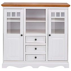 Bílá dvoudveřová komoda z masivního borovicového dřeva s přírodní deskou Støraa Monty