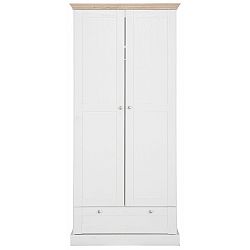 Bílá dvoudveřová šatní skříň s detaily v dubovém dekoru se zásuvkou Støraa Bruce