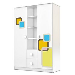 Bílá dvoudveřová šatní skříň se zásuvkami Faktum Lolly