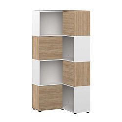 Bílá knihovna s detaily v dekoru dubového dřeva TemaHome Angle