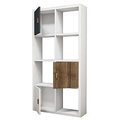 Bílá knihovna s detaily v dekoru ořechového dřeva Muzzo Ena