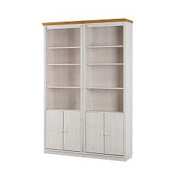 Bílá knihovna s hnědými detaily z borovicového masivu Støraa Annabelle, šířka 148 cm