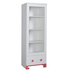 Bílá knihovna z masivního borovicového dřeva s růžovými detaily Pinio ToTo